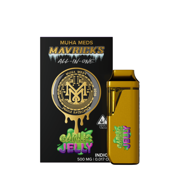 Muha Meds Garlic Jelly Indica vape pen 500mg – premium hash rosin all-in-one device available in Australia