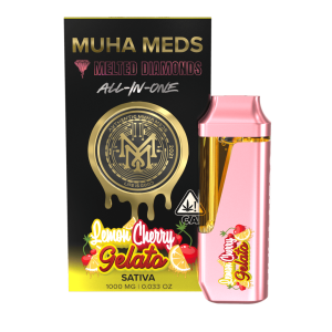 Muha Meds Lemon Cherry Gelato 1g Sativa all-in-one vape pen – fruity flavour, lab-tested, and rechargeable