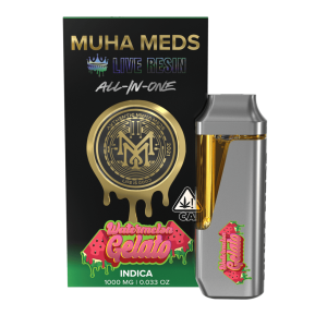 Muha Meds Watermelon Gelato indica vape pen 1g with sweet watermelon and creamy gelato flavour