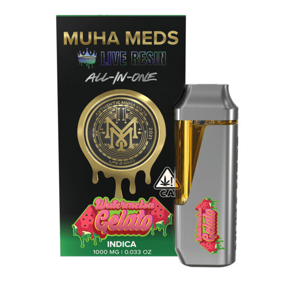 Muha Meds Watermelon Gelato indica vape pen 1g with sweet watermelon and creamy gelato flavour
