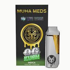 Muha Meds OG Kush live resin vape pen with earthy lemon and strawberry notes, 1g indica THC all-in-one vape, Australia