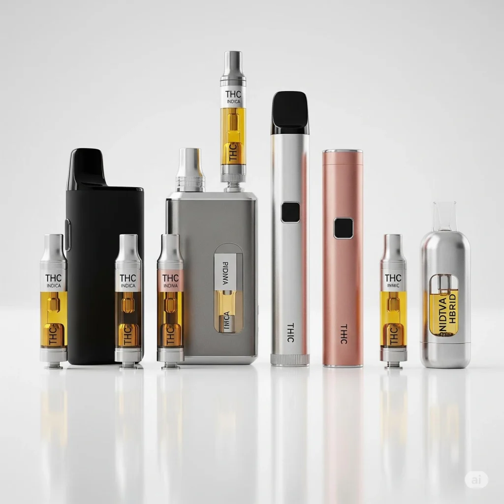 Selection of top THC vape pens for 2025, showcasing leading brands and innovative designs.